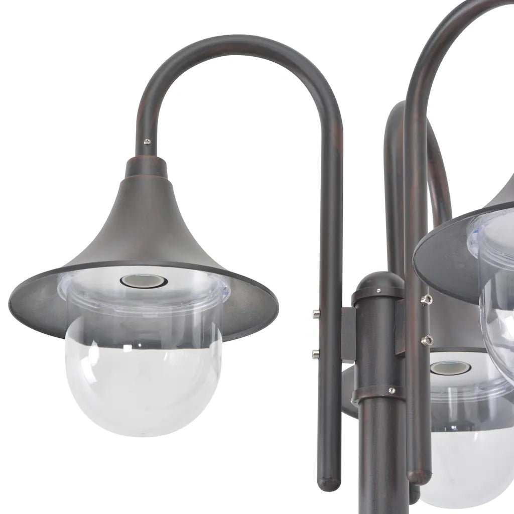 Lampione da Giardino E27 220 cm Alluminio 3 Lampade Bronzo cod mxl 70836