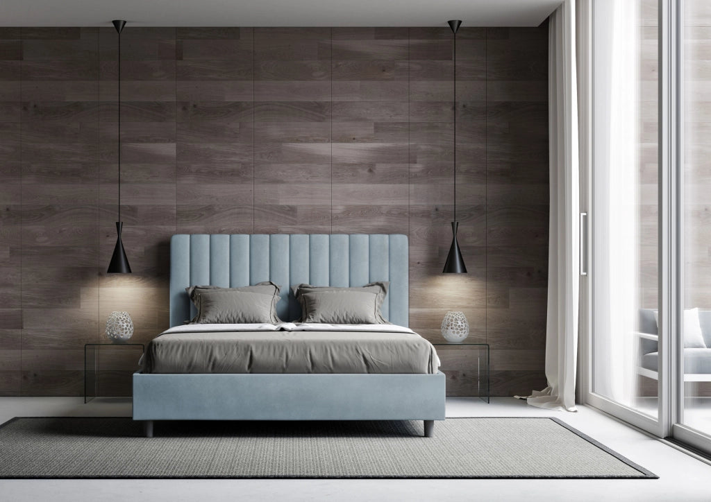 BS COM Letto matrimoniale king size con rete imbottito 170x210 microfibra azzurro