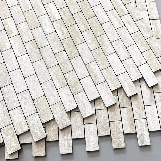 Tegli adesivi 3D metallici per parete - Set di 5 tegli, colore bianco, per cucina, bagno e parete di copertura