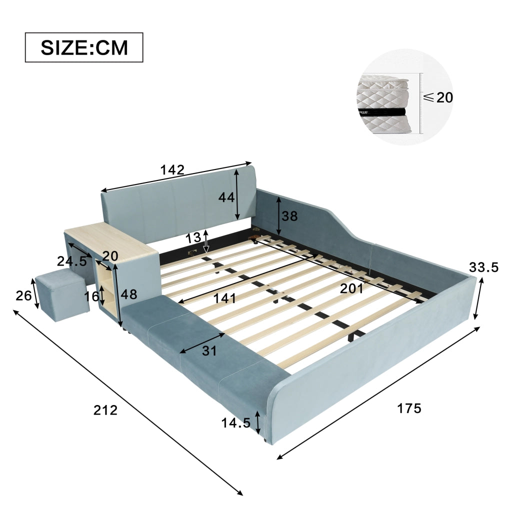 letto imbottito velluto blu 140x200 cm