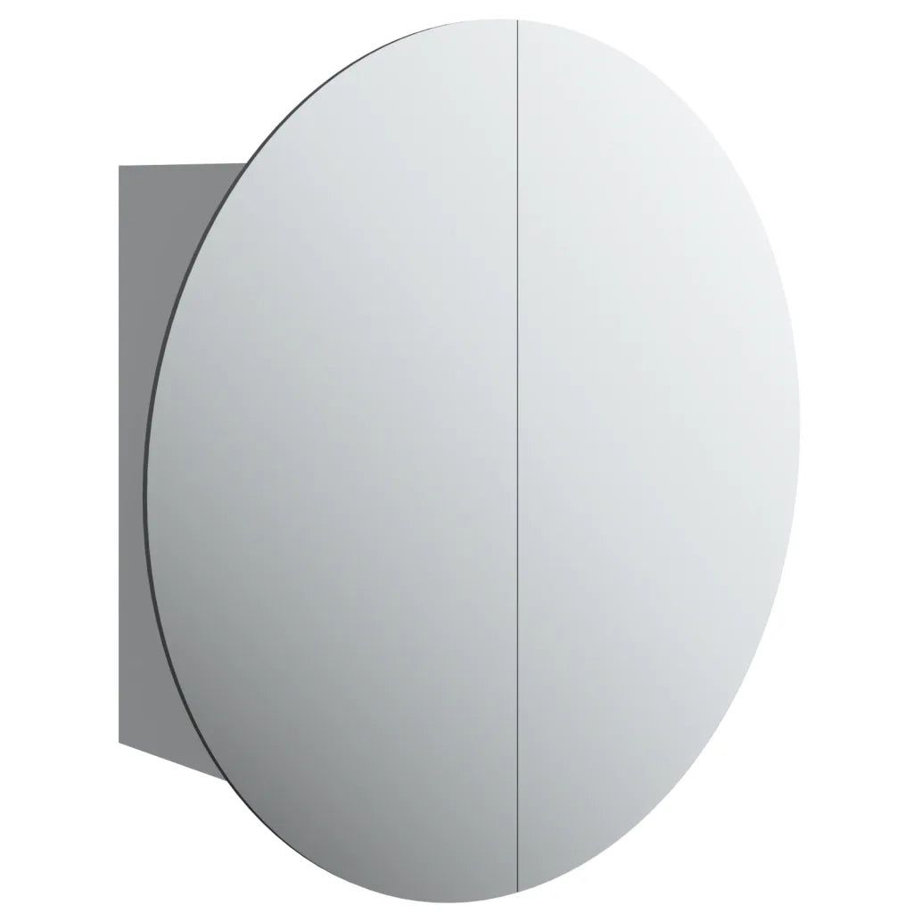 Armadio da Bagno | Mobile da Bagno con Specchio Rotondo e LED Grigio 40x40x17,5cm