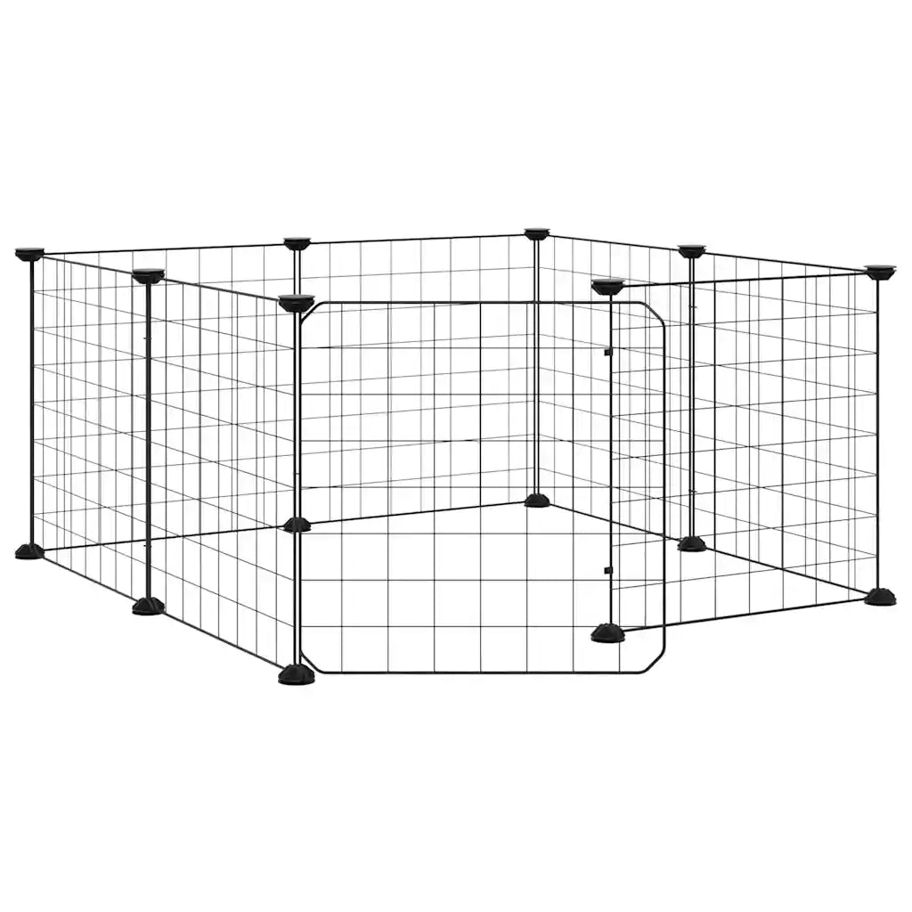 Gabbia per animali domestici a 8 pannelli con porta nera 35x35 cm in acciaio 171622