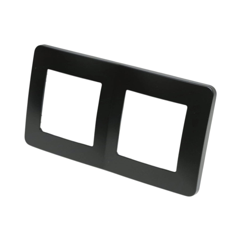 Cornice doppia nera in PC per presa e interruttore 150x83 mm