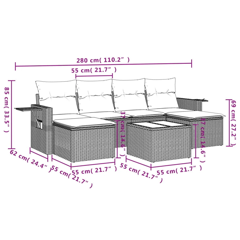 Set Divani da Giardino 7 pz con Cuscini Grigio in Polyrattan 3252867
