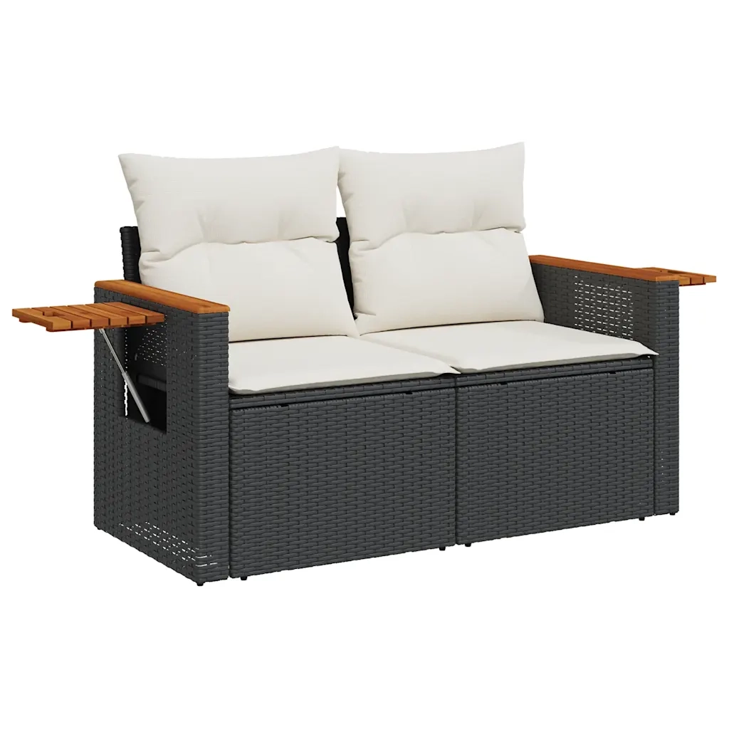 Set Divani da Giardino con Cuscini 8 pz Nero Polyrattan Acacia 3327626