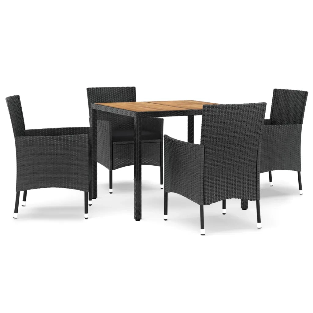 Set da Pranzo da Giardino 5 pz Nero con Cuscini in Polyrattan 3187397