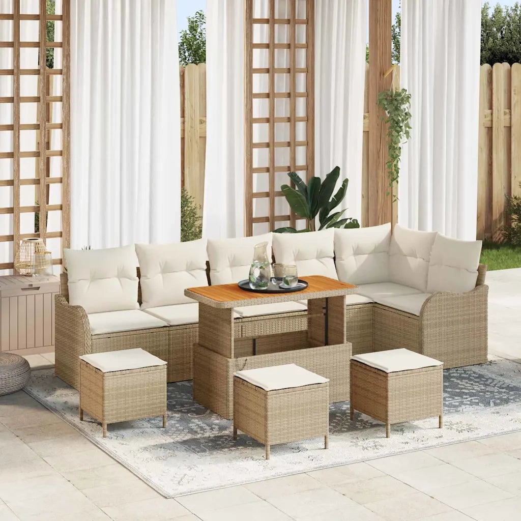 Set Divano da Giardino con cuscino 10 pcs Beige e Crema 3364241