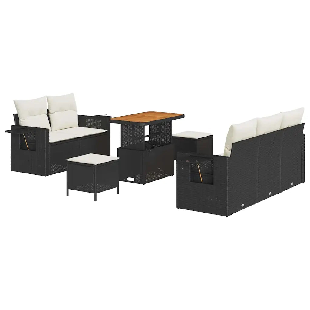 Set Divano da Giardino con cuscino 8 pcs Nero polyrattan