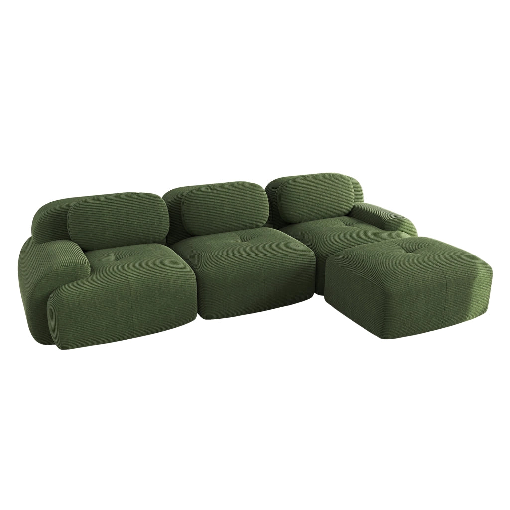 Divano Angolare Modulare ¨C MINIMAL ¨C Verde, Tessuto a Coste, Braccioli Extra-Larghi