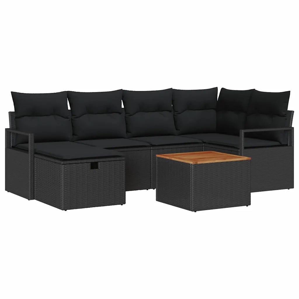 Set Divano da Giardino con cuscino 7 pcs Nero Poly Rattan 3360873