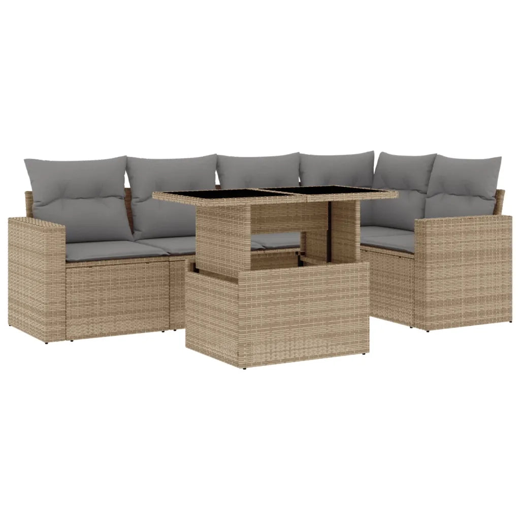 Set Divano da Giardino 6 pz con Cuscini Beige in Polyrattan 3267259