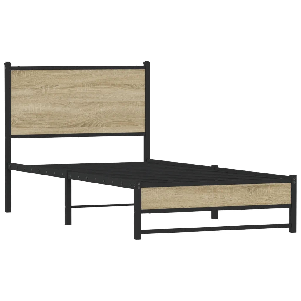 Letto singolo | Letto per adulti | Giroletto senza Materaso in Metallo Rovere Sonoma 75x190 cm