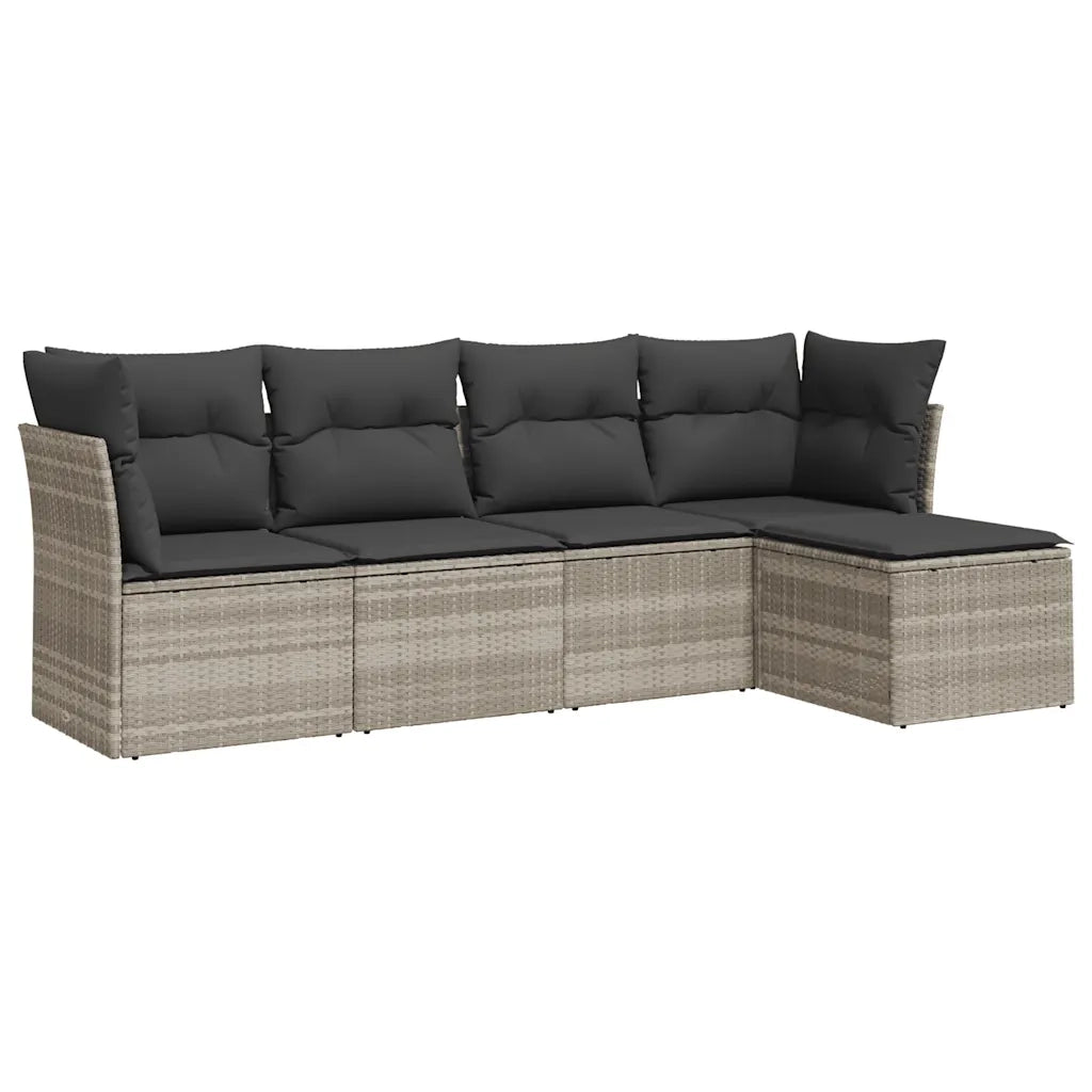 Set Divano da Giardino 5pz con Cuscini Grigio Chiaro Polyrattan 3249401