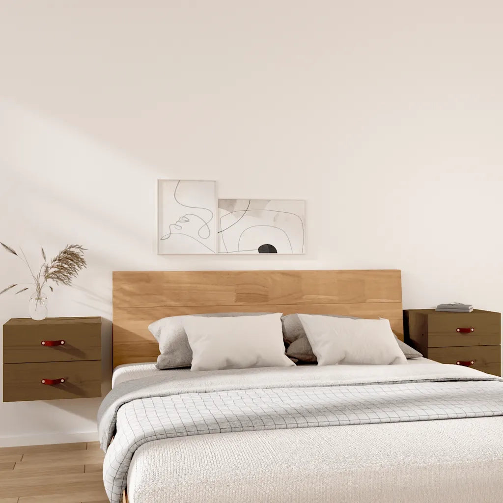 Set di 2 Comodini | Armadio da Notte | Mobiletto da notte a Muro Marrone ambra 50x36x40 cm