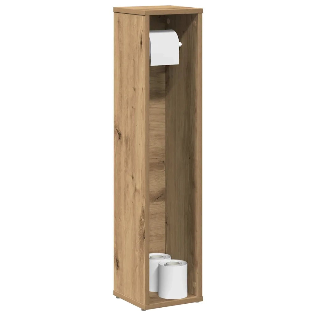 Mobiletto da bagno con portarotolo finitura rovere artigianale 20,5x20x90 cm 858514