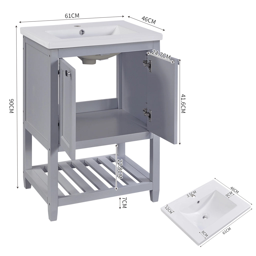 Mobile bagno con lavabo in ceramica 61 cm grigio e bianco