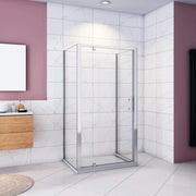 185cm Box Doccia a Tre Lati Porta Girevole Battente 86cm con Doppia Parete Fissa 80x80cm Vetro Temperato Trasparente 5 mm Profilo Cromo Lucido