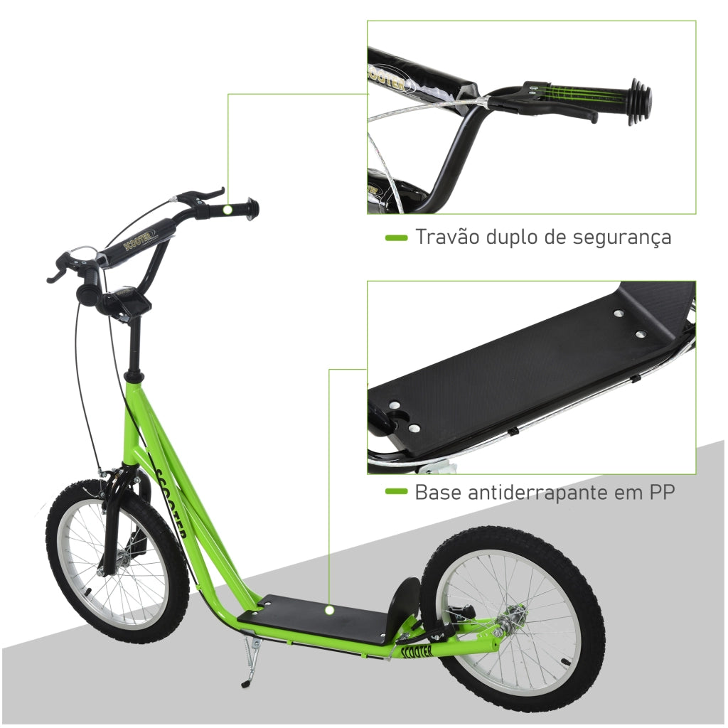 Monopattino per Bambini ¨C Xylo ¨C 2 Ruote, Manubrio Regolabile, Doppio Freno, Verde, 139x58x90-96cm