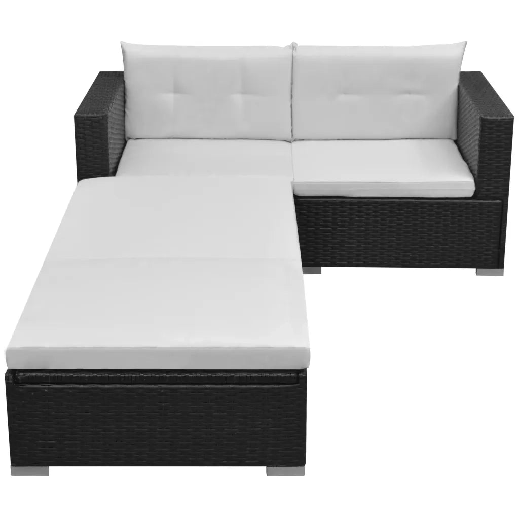 Set Divani da Giardino 3 pz | Set Salotto da Giardino con Cuscini in Polyrattan Nero