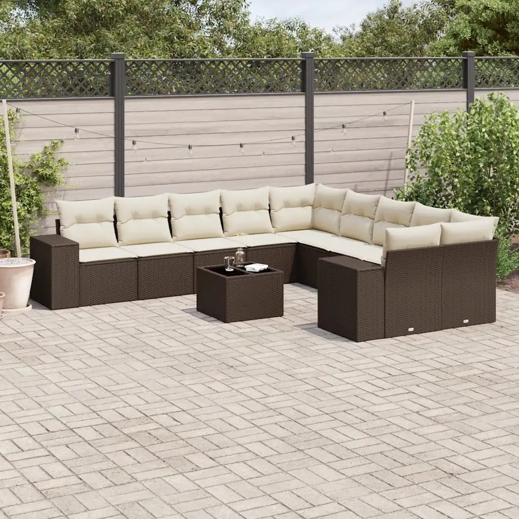 Set Divani da Giardino 11 pz con Cuscini Polyrattan Marrone 3255460