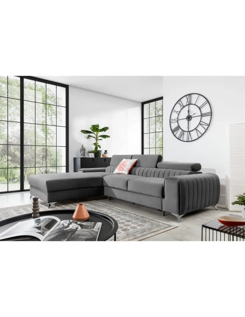 Divano angolare sinistro Grigio convertibile 3 posti JAYSON con contenitore