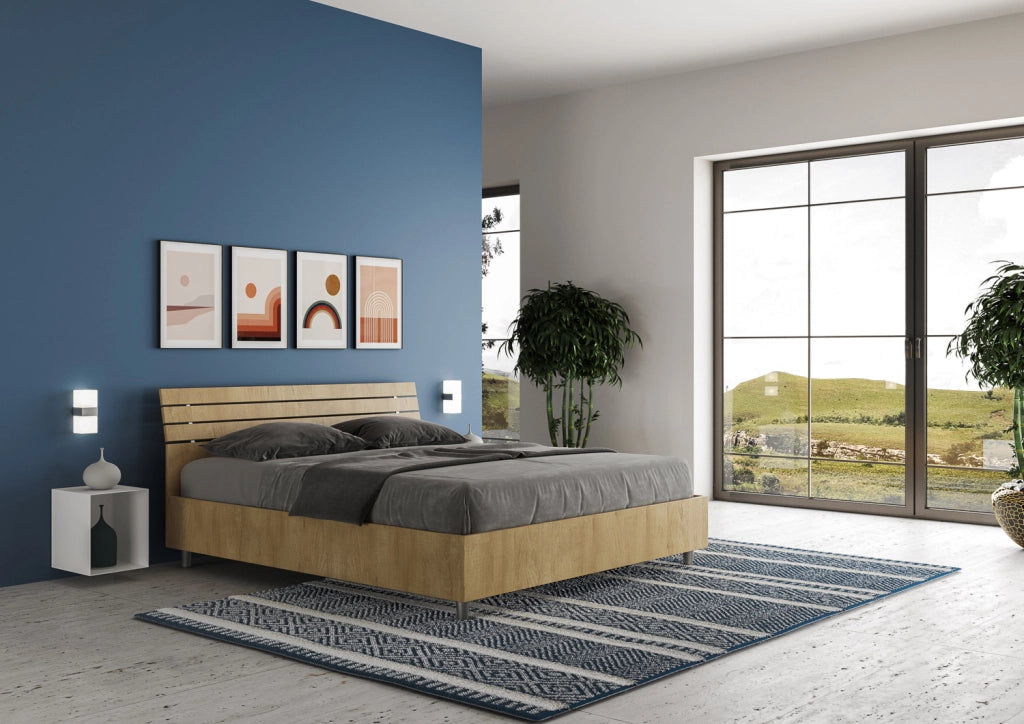 BS COM Letto matrimoniale con rete 160x200 testata inclinata con doghe quercia