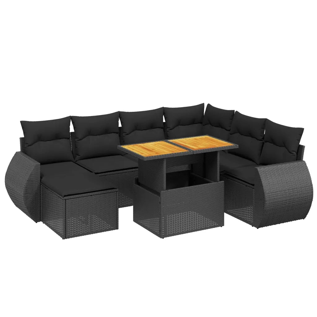 Set Divani da Giardino con Cuscini 8 pz Nero in Polyrattan