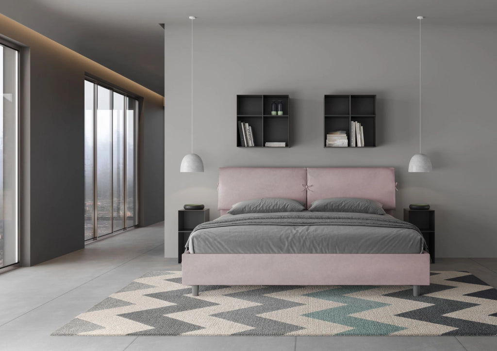BS COM Letto matrimoniale king size con rete imbottito 200x210 microfibra glicine