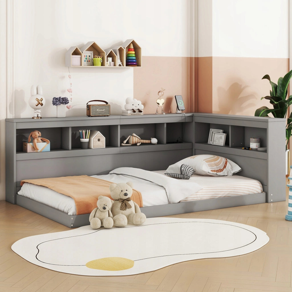 Letto singolo con presa e USB - Xylo - 90x200 - Grigio