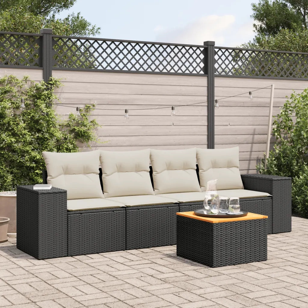 Set Divani da Giardino 5 pz | Set Salotto da Giardino con Cuscini in Polyrattan Nero