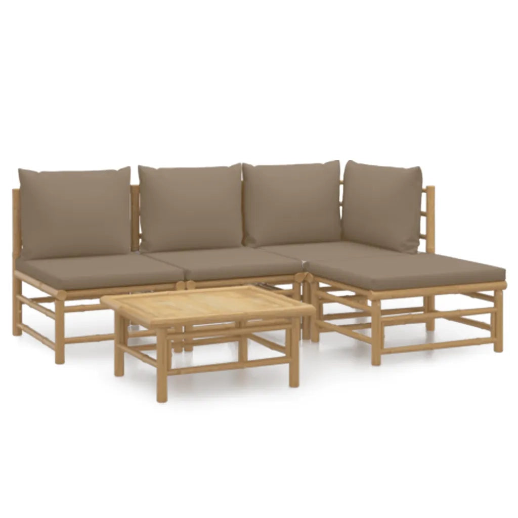 Set Salotto da Giardino 5pz con Cuscini Tortora Bambù 3155113