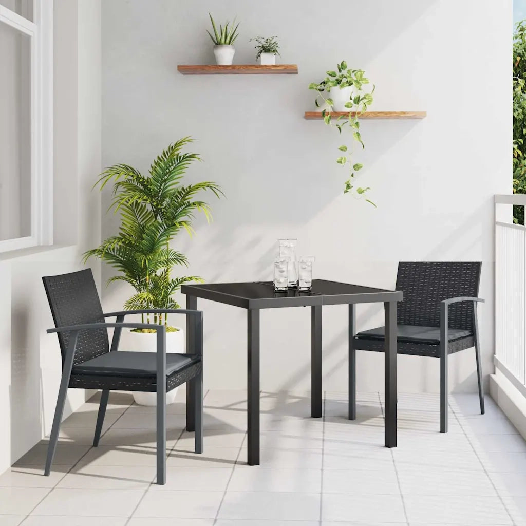 Set da Pranzo per Giardino 3 pcs Nero e Grigio Rattan in PE