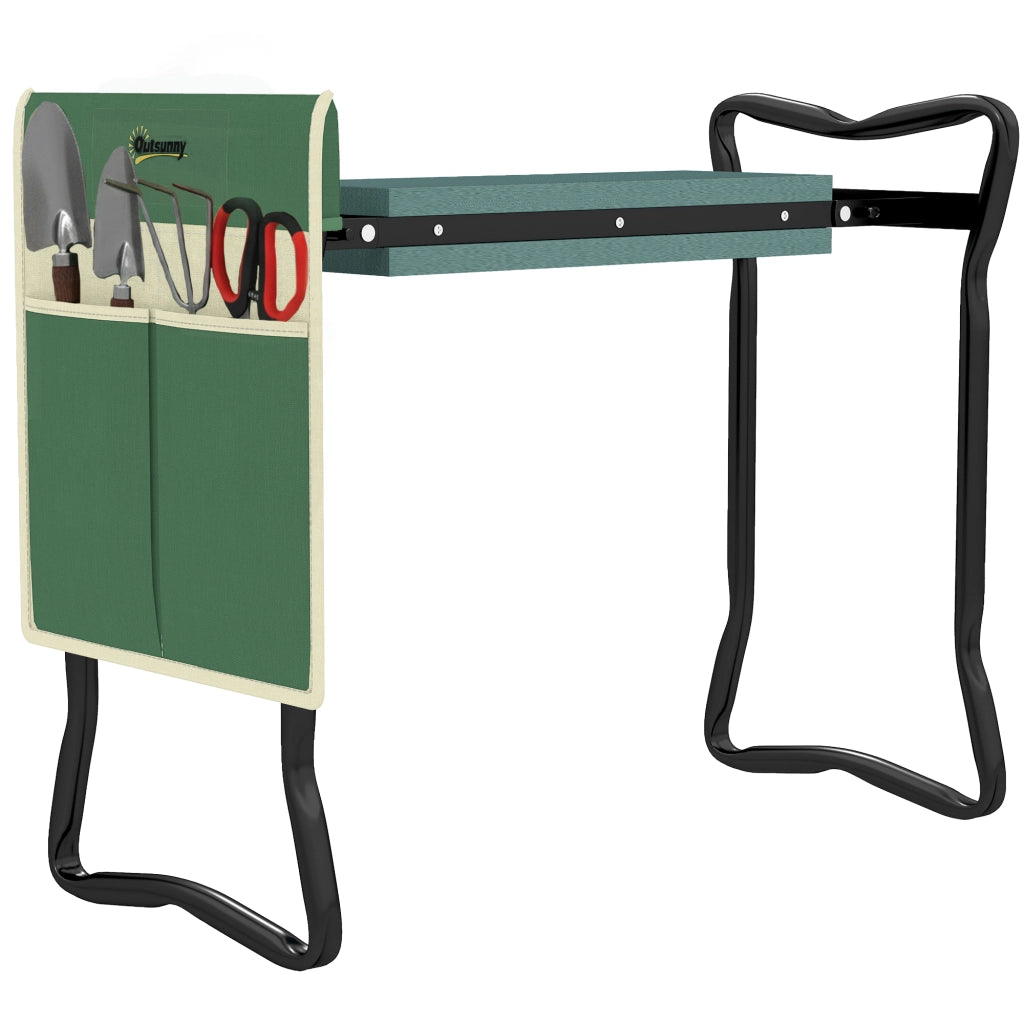 Panca da giardino pieghevole con cuscino e tasche portattrezzi ¨C Xylo ¨C Verde 58x28x49cm