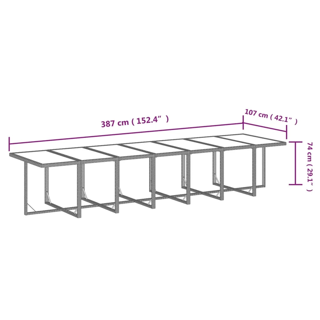 Set da Pranzo per Giardino 19 pz con Cuscini Polyrattan Marrone 3095648