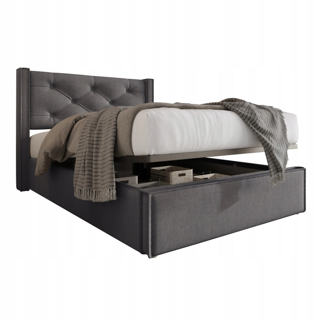 Letto imbottito 90x200 - Xylo - Grigio, struttura sollevabile