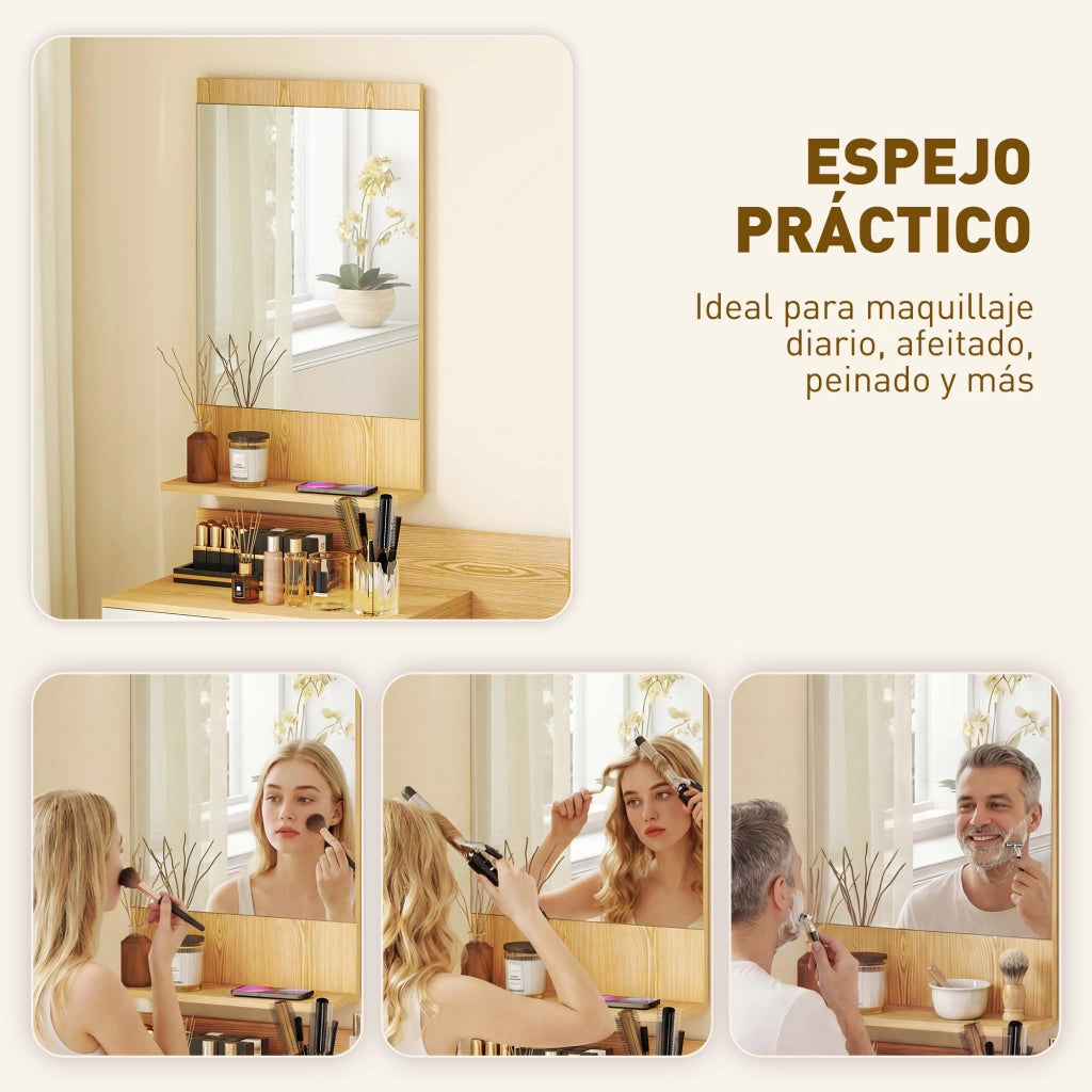 Mobile da Ingresso con Specchio ¨C Xylo ¨C Legno Naturale con Cassetto e 2 Ripiani