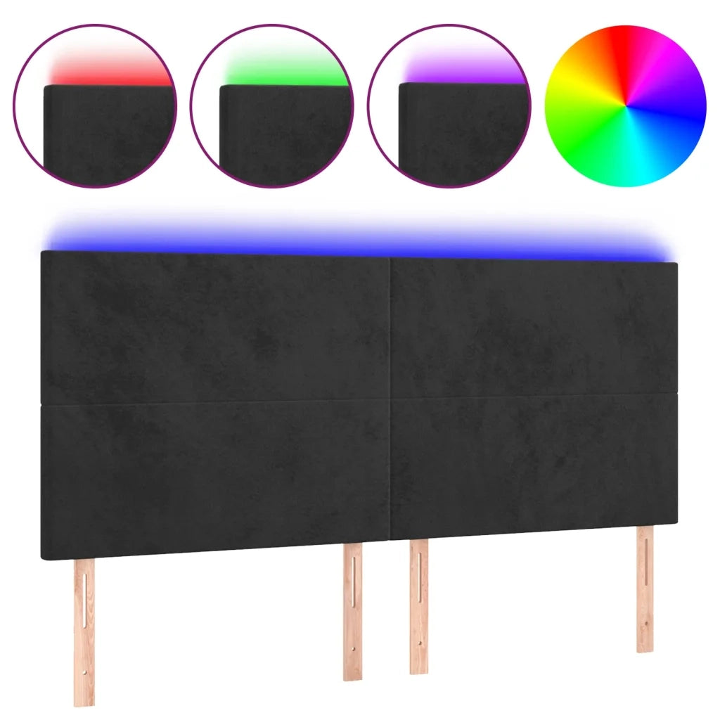 Testiera a LED Nera 180x5x118/128 cm in Velluto 3122206