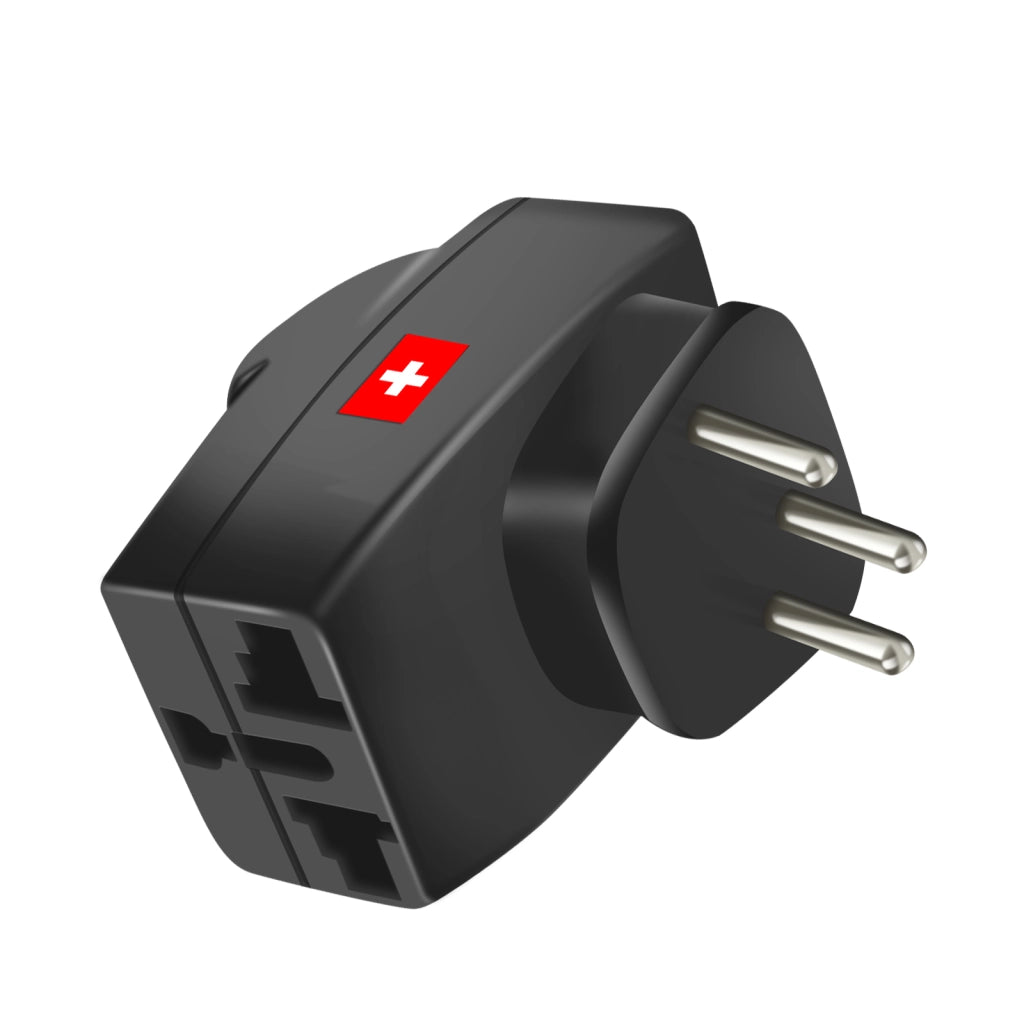 Adattatore Viaggio Tipo J Svizzera 3 uscite Nero Akashi