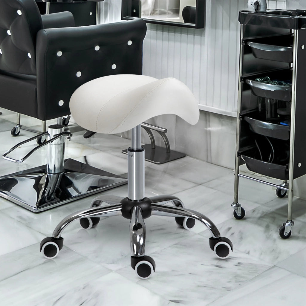 Sgabello con Ruote e Altezza Regolabile ¨C Zephmum ¨C Bianco 52x53x49-61cm