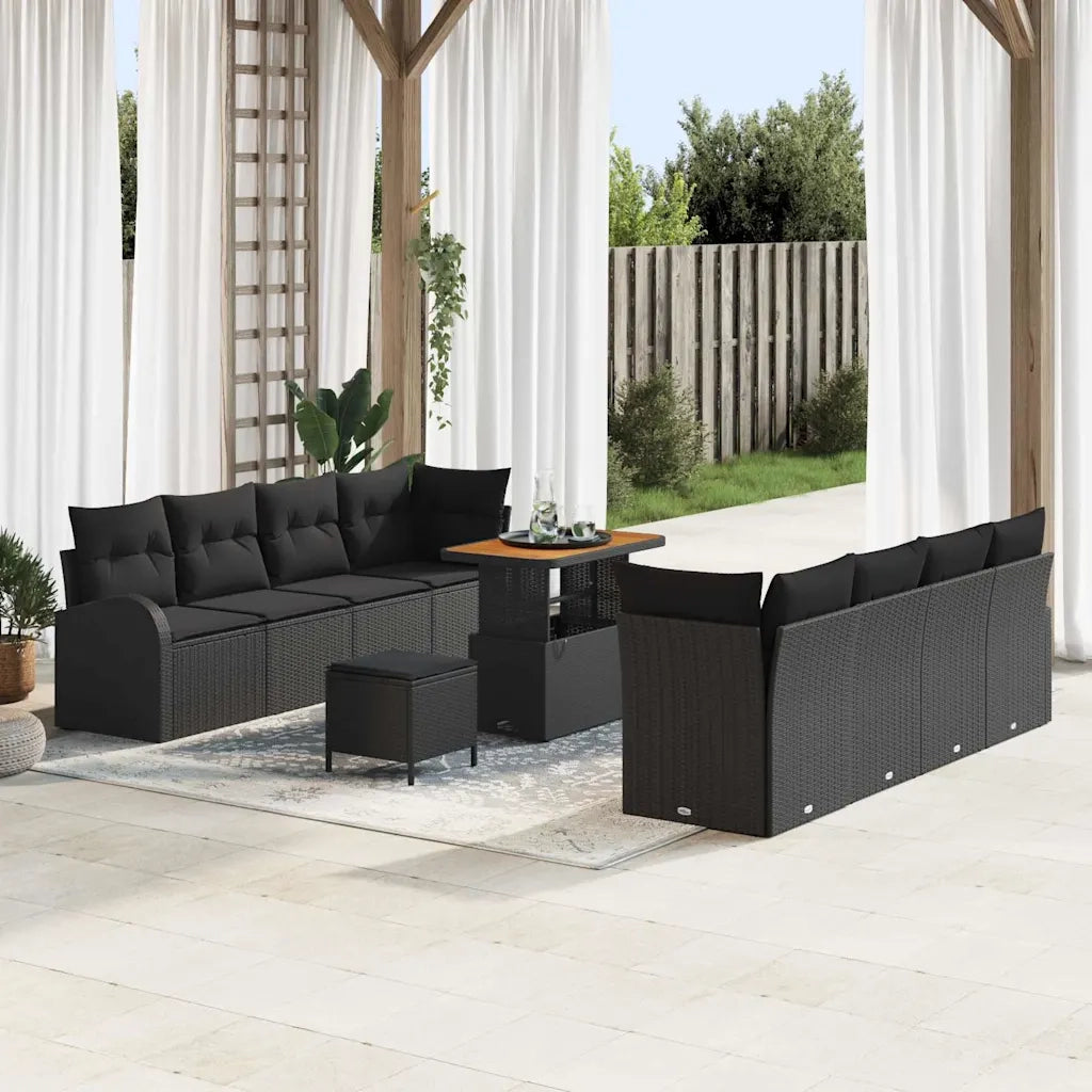 Set Divano da Giardino con cuscino 11 pcs Nero 3364319