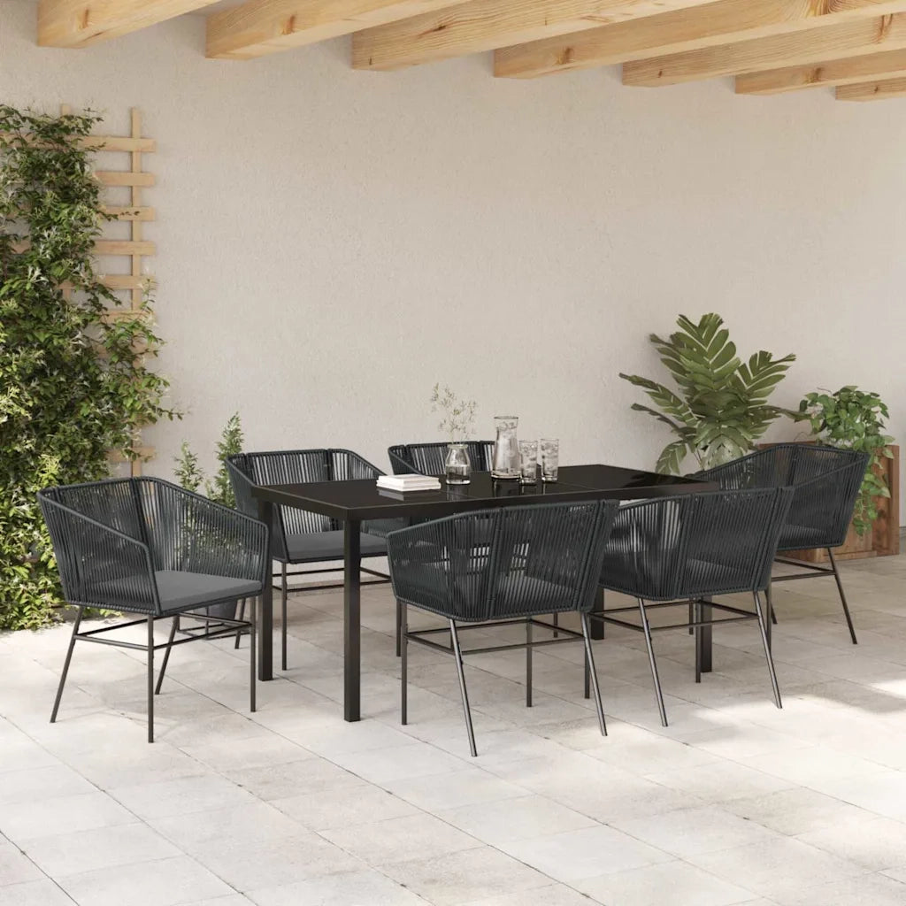 Set da Pranzo per Giardino con cuscino 7 pcs Nero