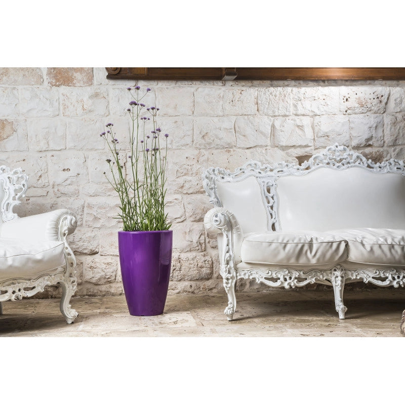 Vaso moderno di design Ø33 H50 in polimero viola resistente per interno ed esterno - Made in Italy - Monacis