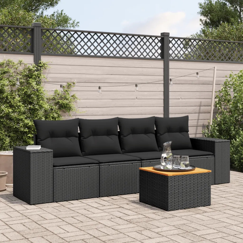 Set Divani da Giardino 5 pz | Set Salotto da Giardino con Cuscini in Polyrattan Nero