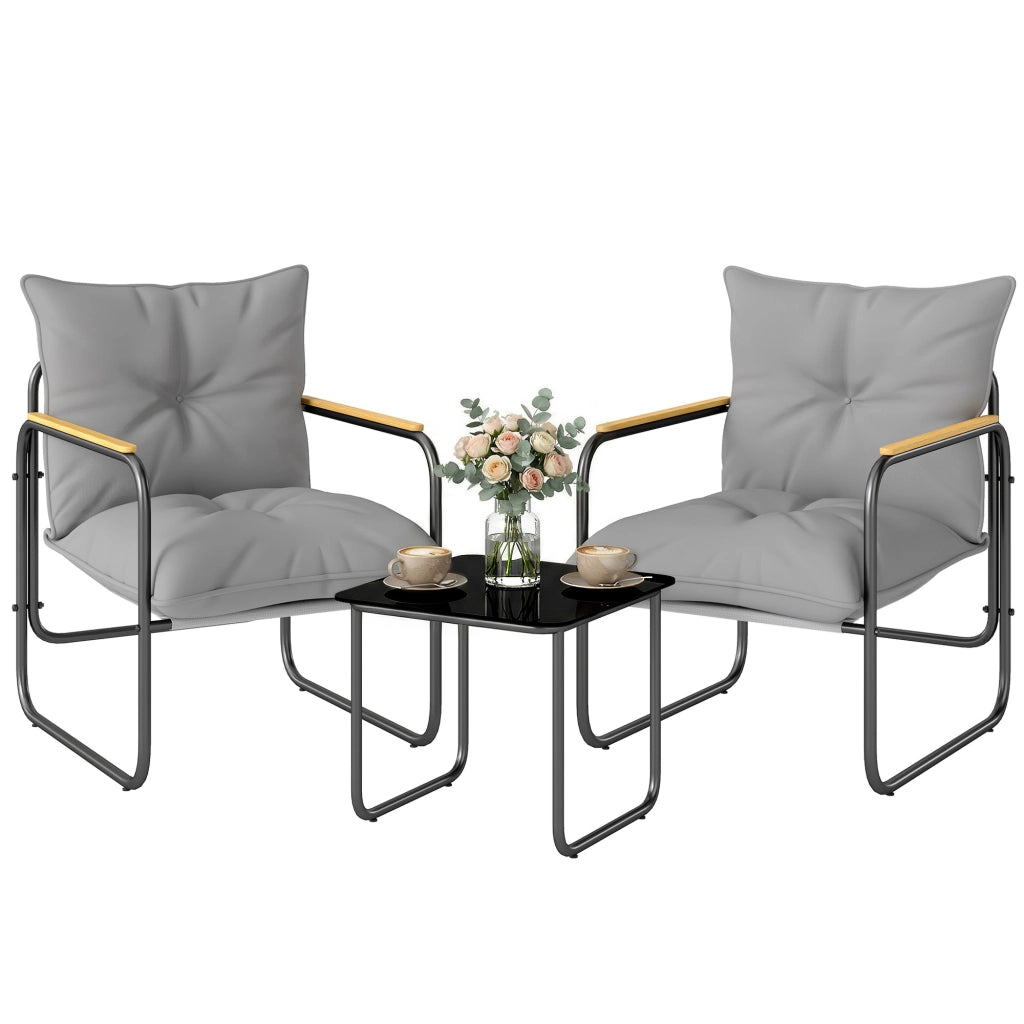 Set Bistr¨° 3 Pezzi, Mobili Esterno Metallo con Cuscini, Grigio Scuro