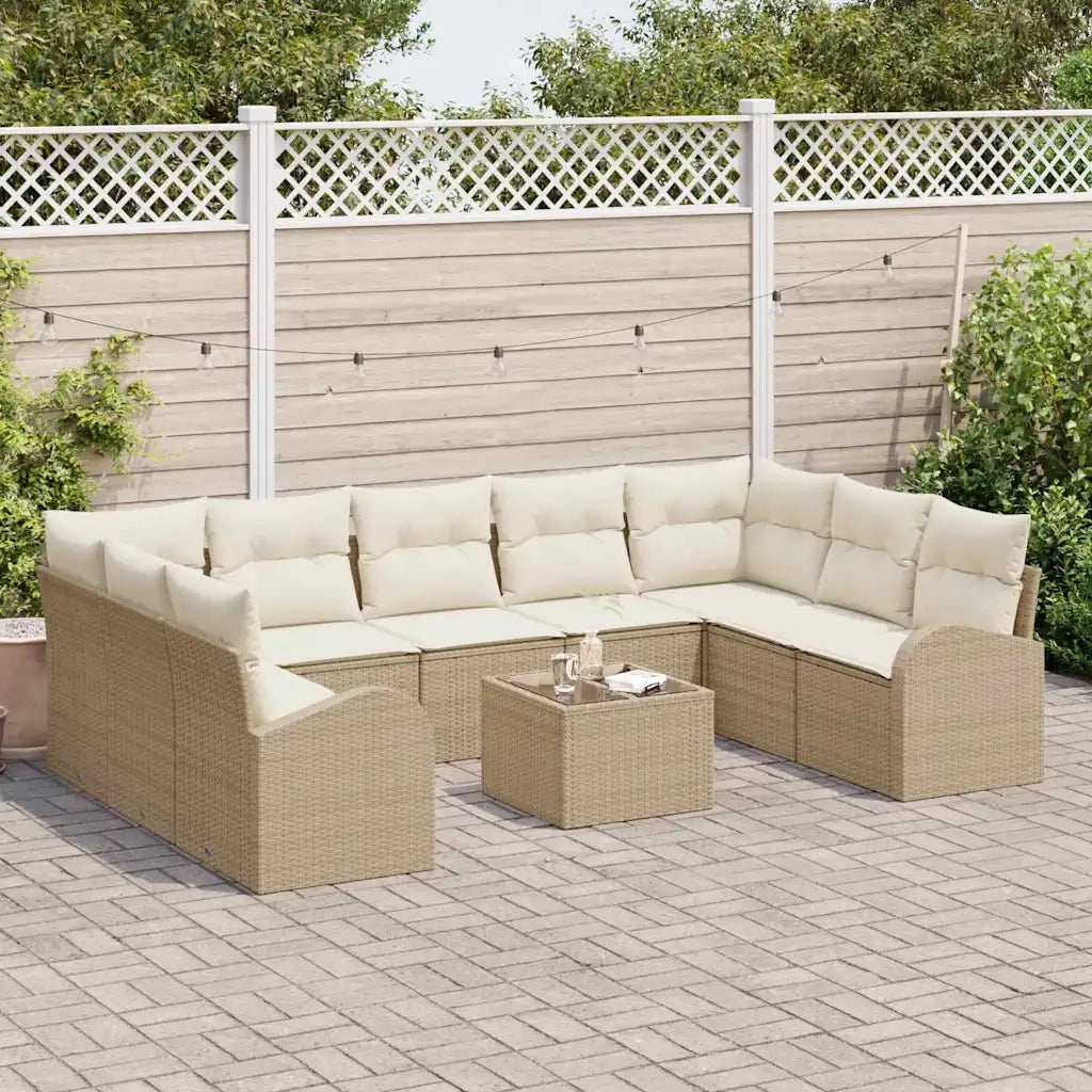 Set di divani con cuscino 10 pcs Beige Rattan in Polipropilene 3346211