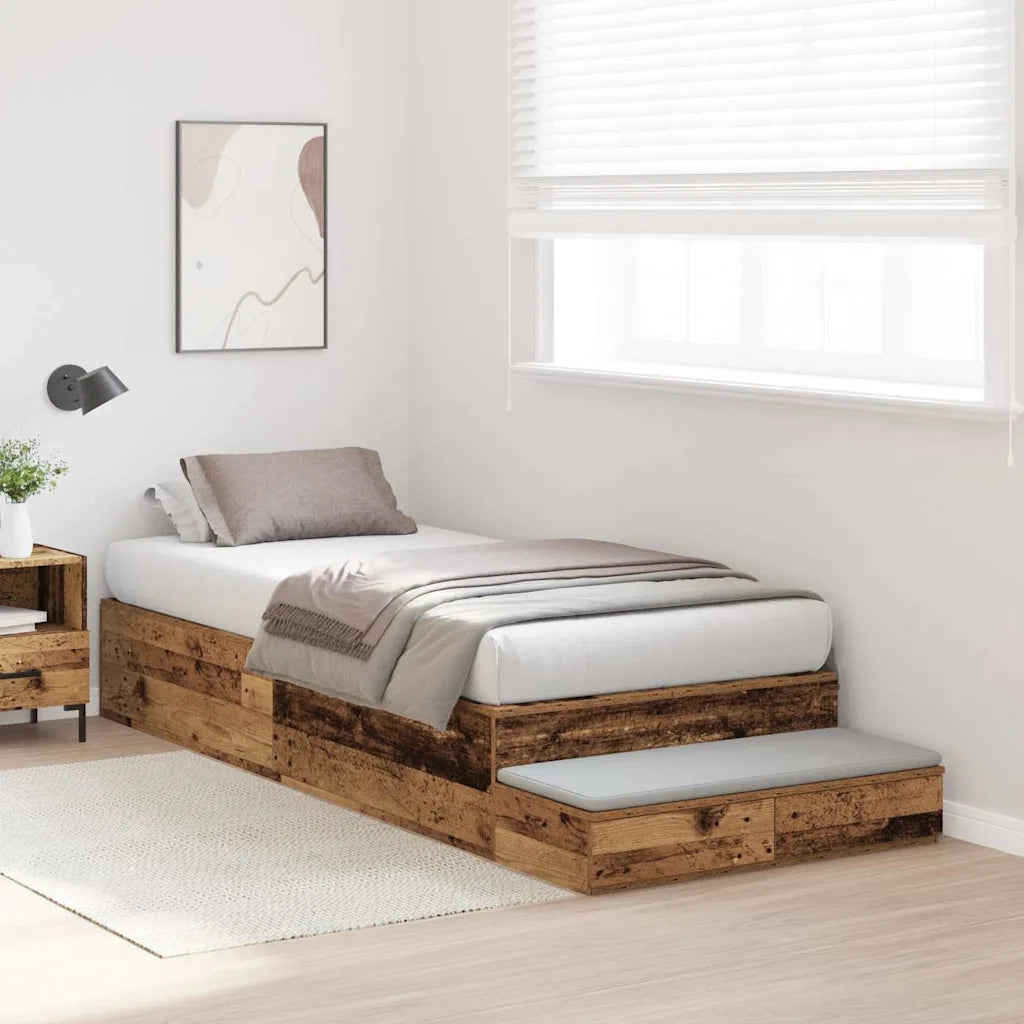 Struttura letto con contenitore-Giroletto con contenitore Legno vecchio 100 cm