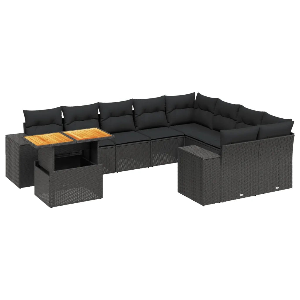 Set Divani da Giardino 10pz con Cuscini in Polyrattan Nero 3272798