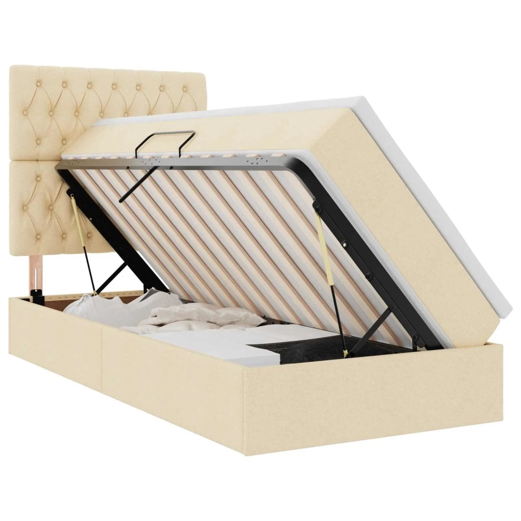 Letto con contenitore e materasso Crema 90 x 200 cm Poliestere