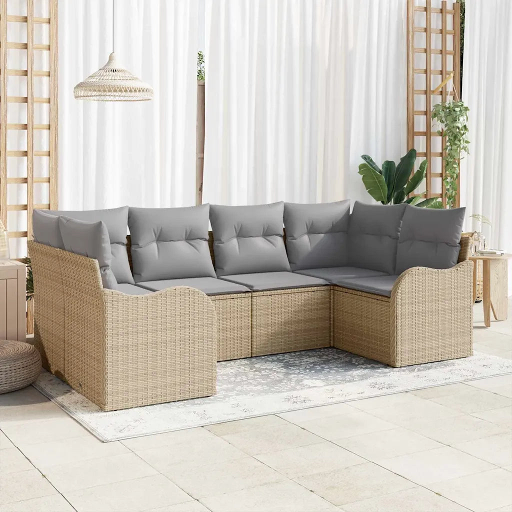 Set Divano da Giardino 6 pcs beige e grigio chiaro Poly Rattan