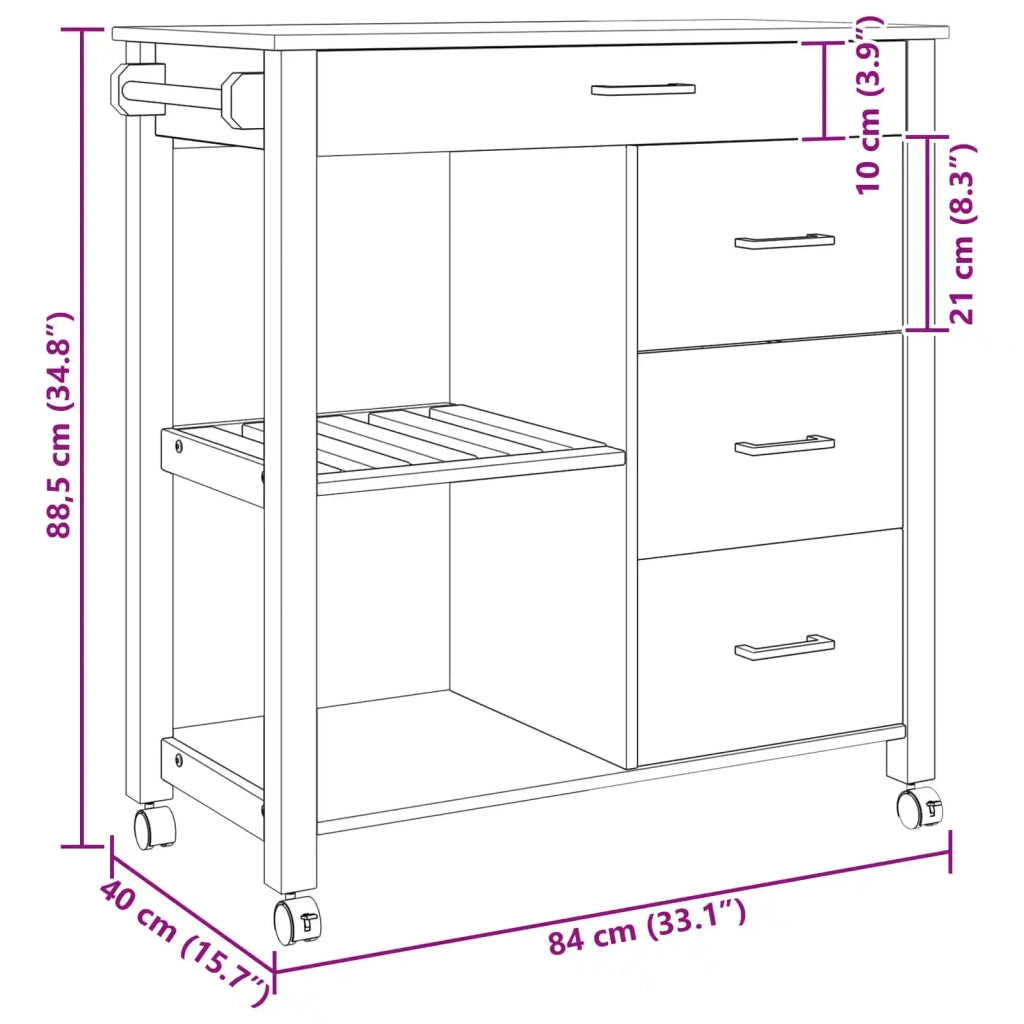 Carrello da Cucina MONZA Nero 84 x 40 x 88,5 cm 42027043